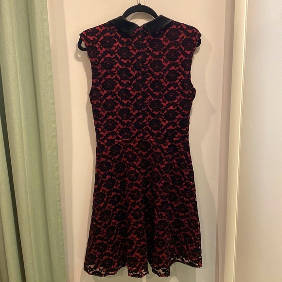 Vintage Betsey Johnson Black Rose Lace Maroon Pink Collared A-Line Dress Size 8 - Picture 6 of 8